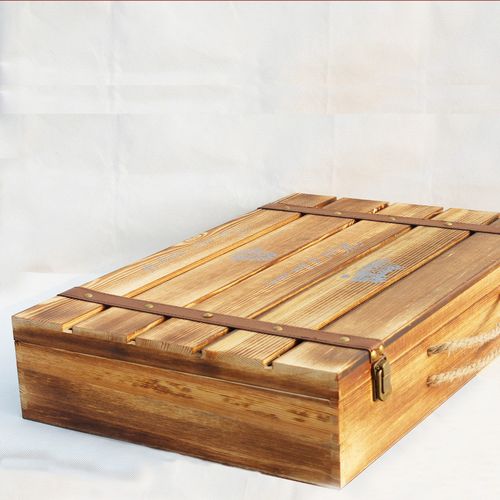 曹縣木制品廠家加工定做精美葡萄酒禮盒 單層烤色紅酒包裝盒批發圖片